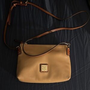 Dooney & Bourke Tan Leather Crossbody Purse with Brown Trim